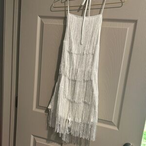 White Fringe Backless Romper